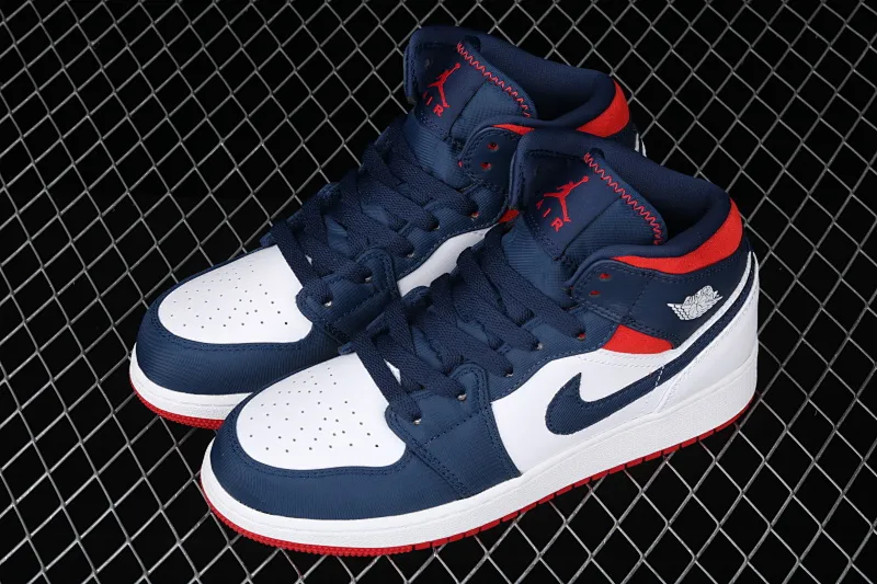All categories Air Jordan Jordan series basketball shoes Air Jordan 1 Mid G version pure original Air Jordan 1 Mid GS AJ1 Joe 1 Captain America China basketball shoes BQ6931-104